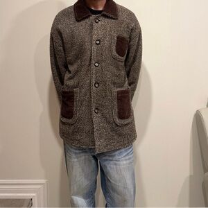 Men's Gray Wool Jacket with Corduroy Trim